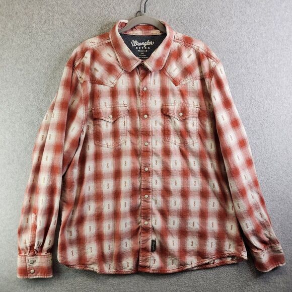 Wrangler Other - Wrangler Shirt Mens XXL Red Plaid Retro Premium Pearl Snap Yoked Rodeo Ranch